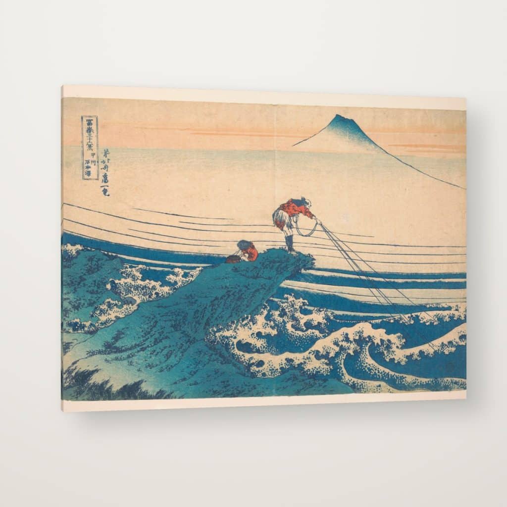 Pescador en Kajikazawa de Hokusai en canvas con canto en espejo