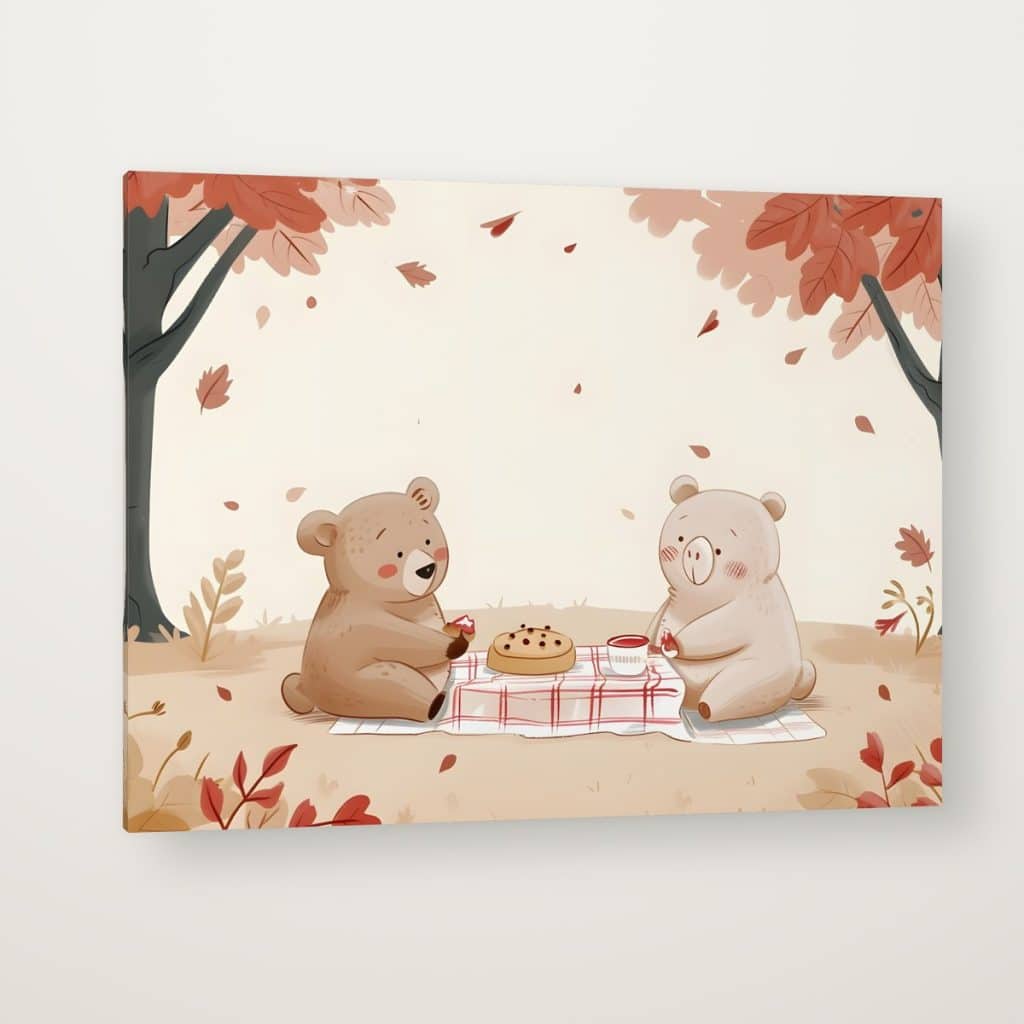 Picnic de Osos en canvas con canto en espejo