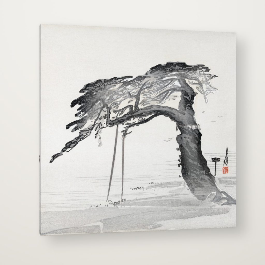 Pino Antiguo de Ogata Gekkō en canvas con canto en espejo