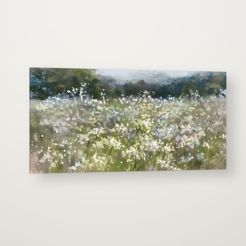 Pradera en Flor en canvas con canto en espejo
