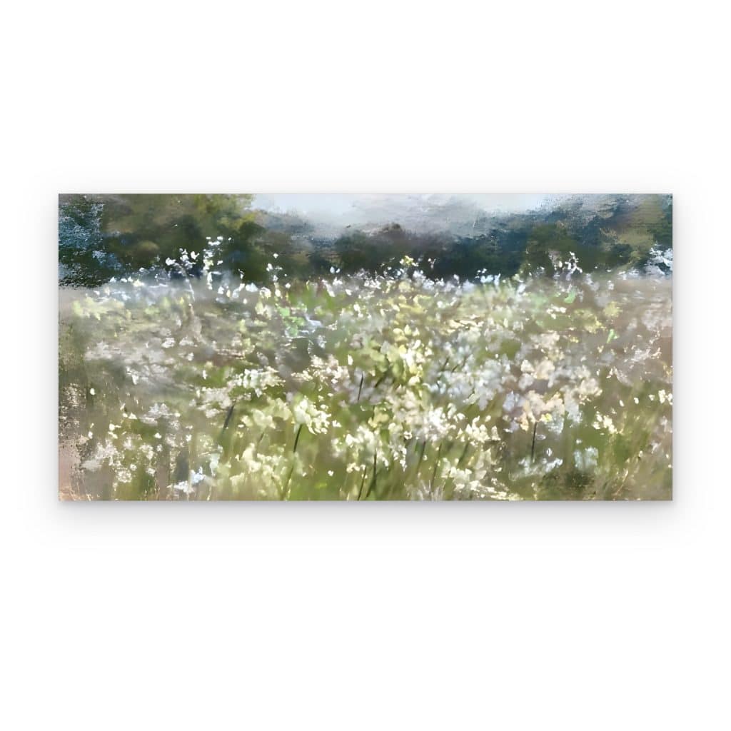 Cuadro Pradera en Flor impreso en canvas, paisaje panorámico con flores blancas