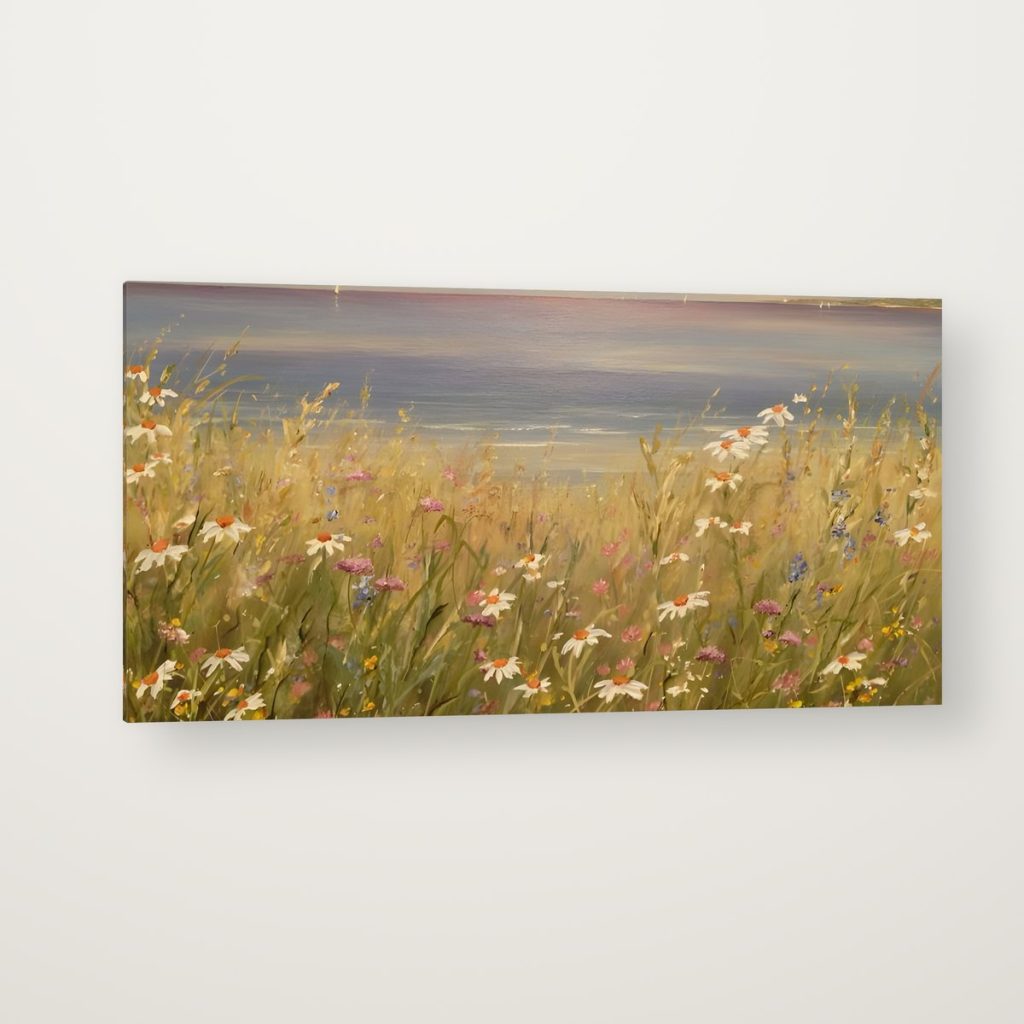 Pradera junto al Mar en canvas con canto en espejo