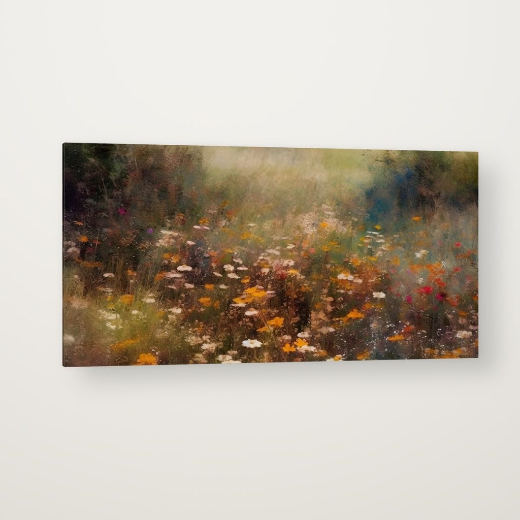 Prado de Flores Silvestres en canvas con canto en espejo