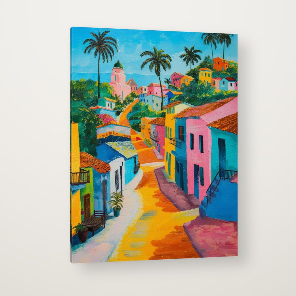 Pueblo de Colores en canvas con canto en espejo