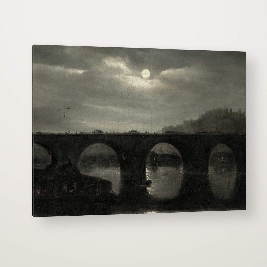 Puente bajo la Luna en canvas con canto en espejo