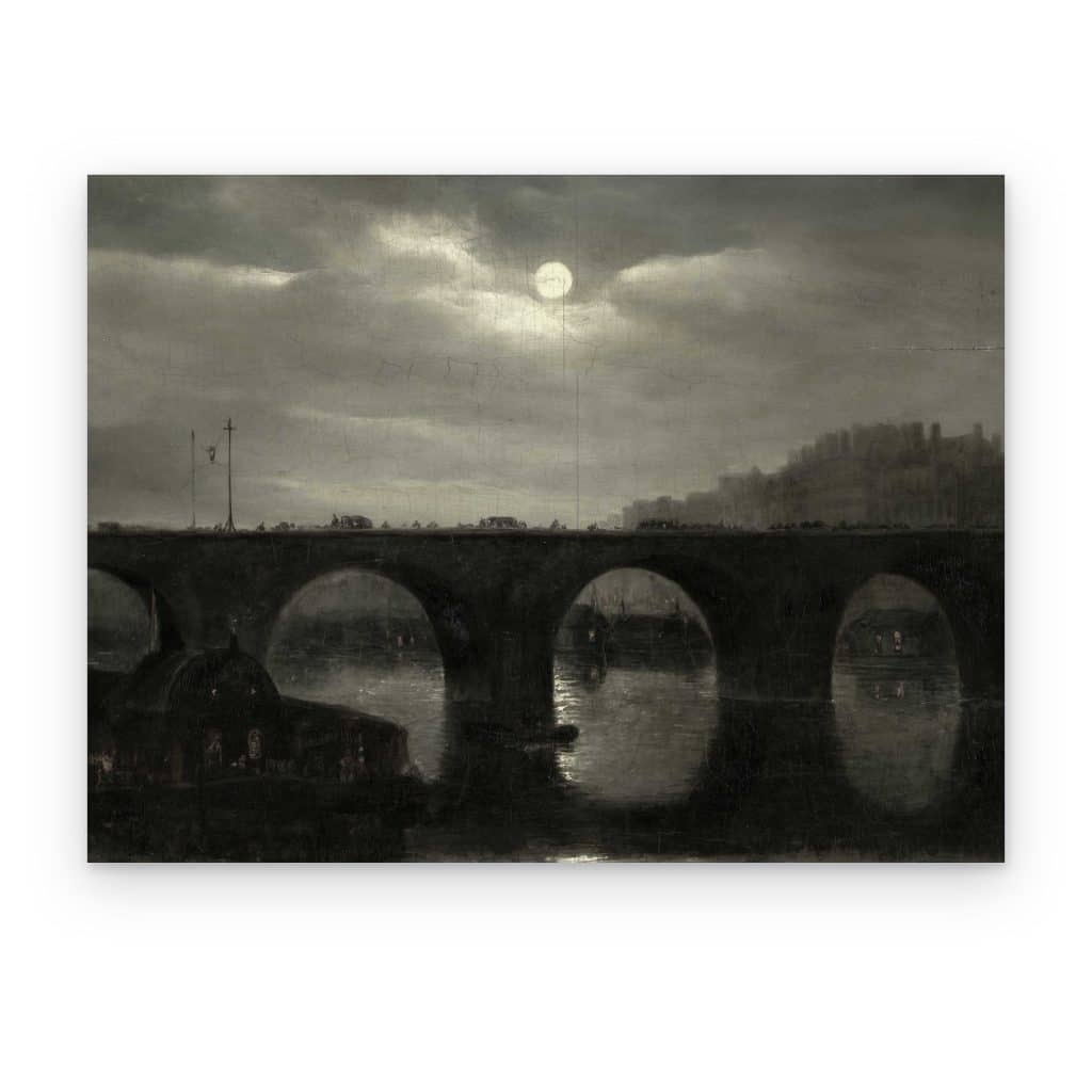 Cuadro Puente bajo la Luna impreso en canvas, puente de piedra con arcos bajo la luna