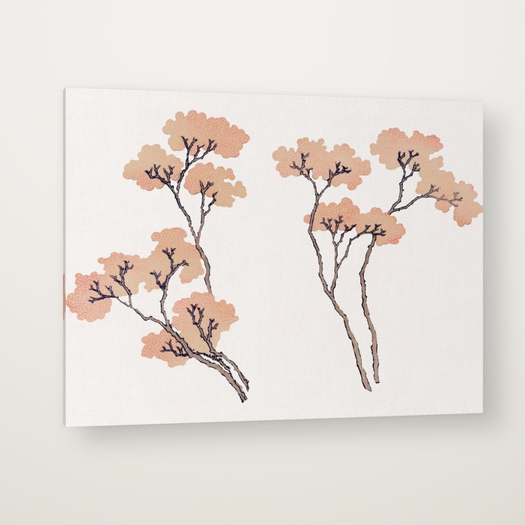 Ramas de Cerezo de Hokusai en canvas con canto en espejo