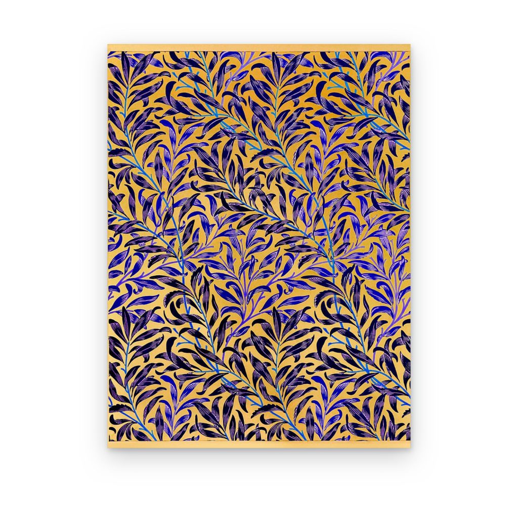 Cuadro Ramas de Sauce de William Morris impreso en canvas, hojas azul violeta sobre dorado