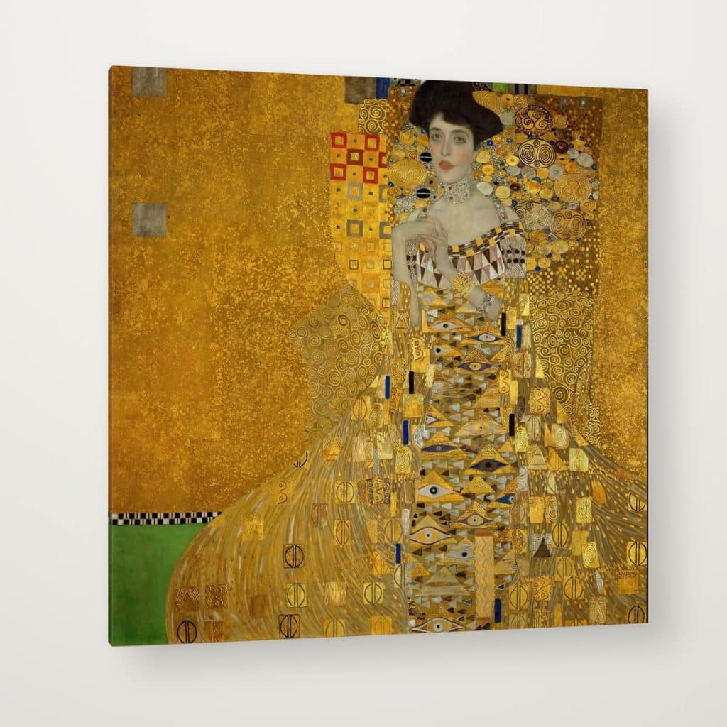 Retrato de Adele Bloch-Bauer de Klimt en canvas con canto en espejo