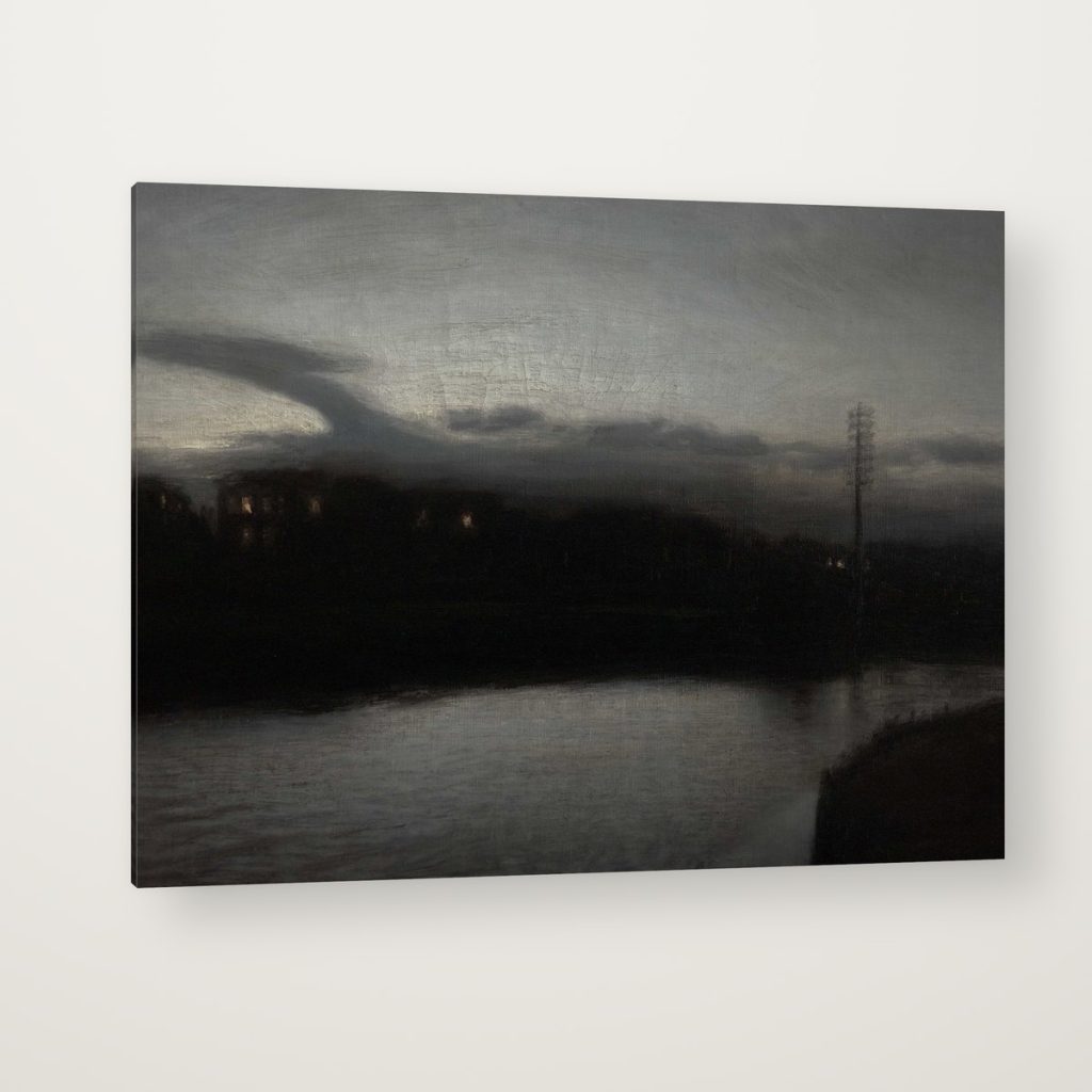 Río al Anochecer en canvas con canto en espejo