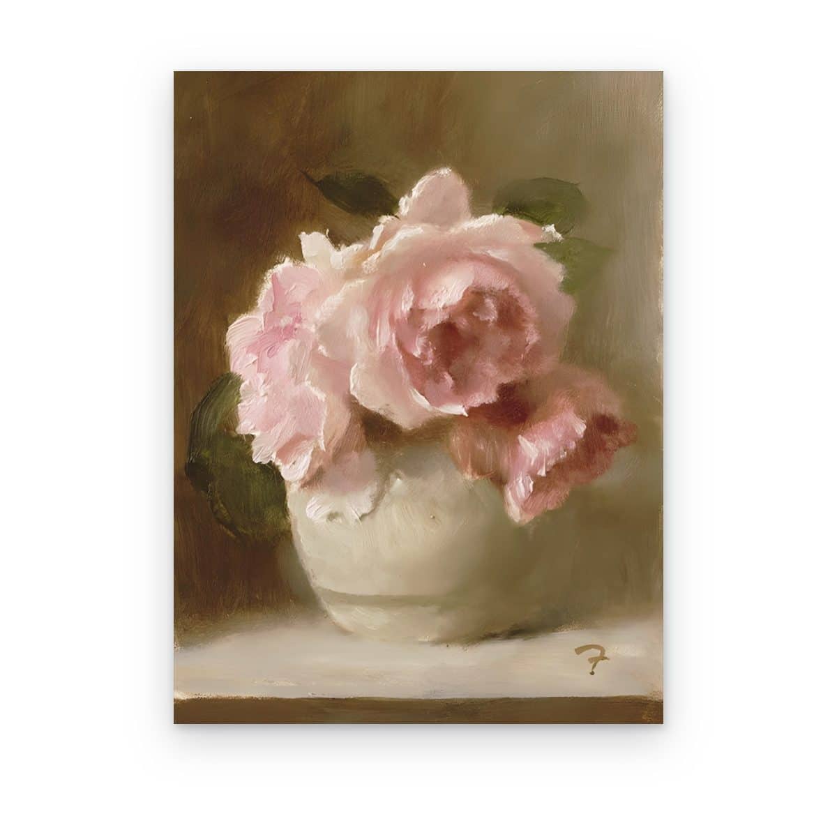 Cuadro Rosas en Cuenco impreso en canvas, bodegón de rosas empolvadas en un cuenco crema