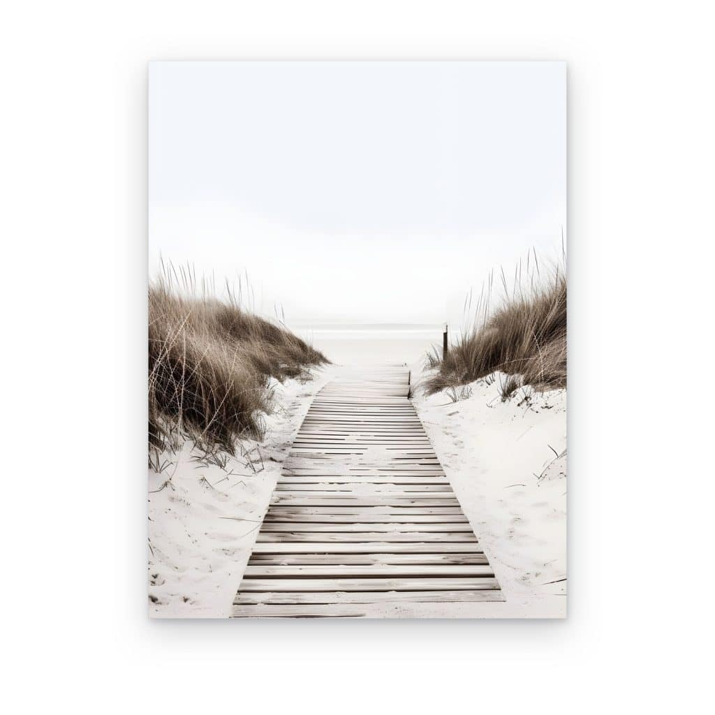 Cuadro Sendero a la Playa impreso en canvas, pasarela de madera entre dunas blancas