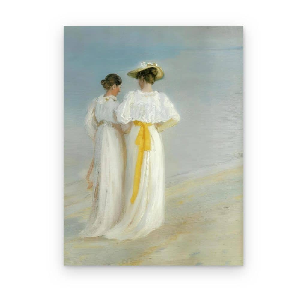 Cuadro Tarde en la Playa de Skagen de Krøyer impreso en canvas, dos mujeres de blanco en la playa
