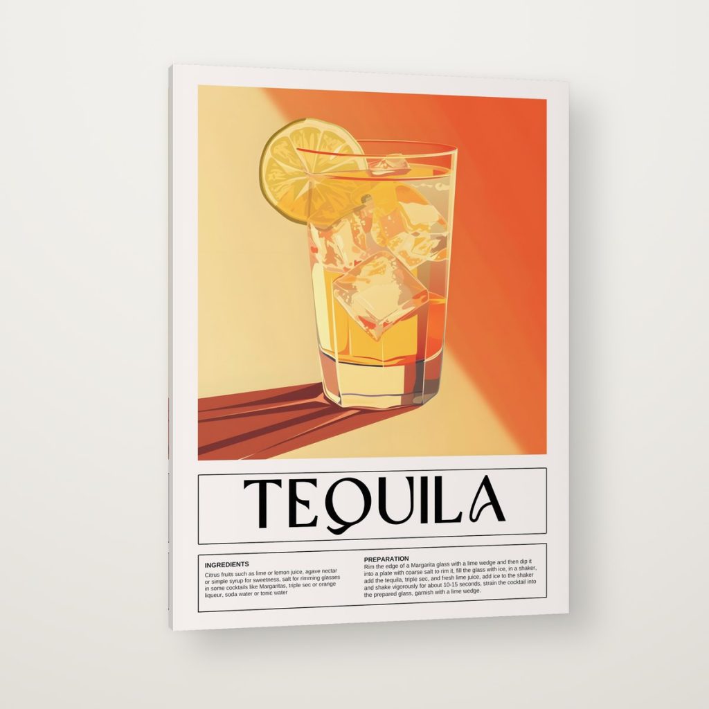 Tequila en las Rocas en canvas con canto en espejo