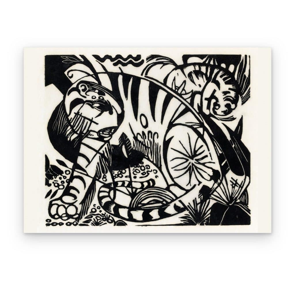 Cuadro Tigre de Franz Marc impreso en canvas, grabado en blanco y negro