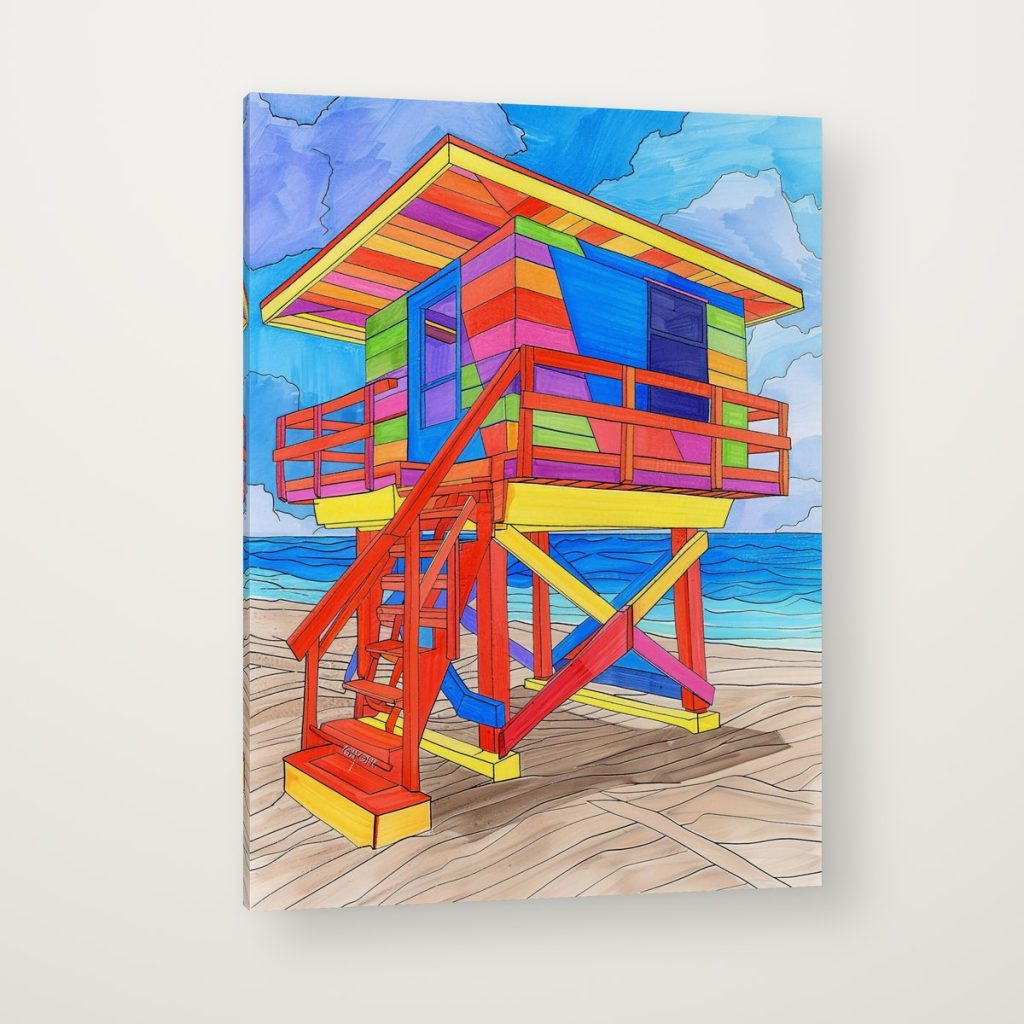 Torre Salvavidas Arcoíris en canvas con canto en espejo