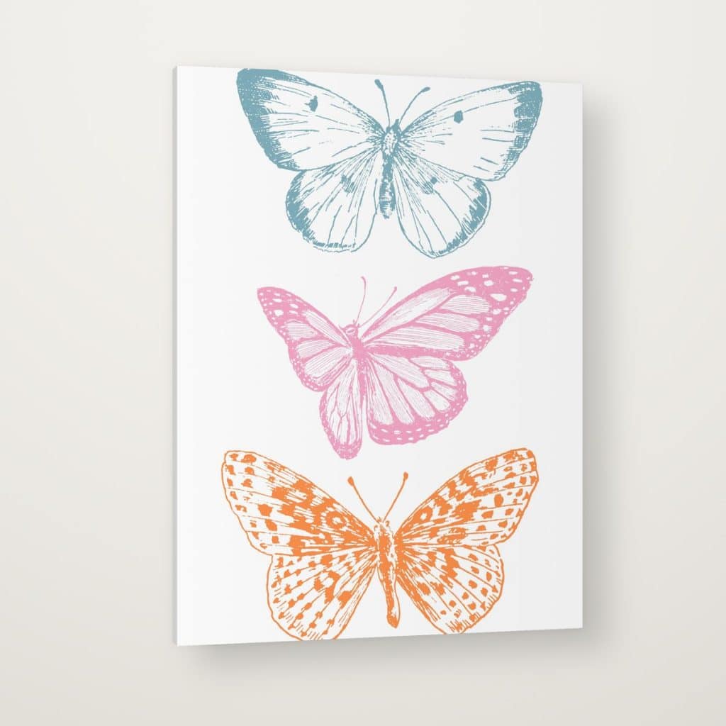 Tres Mariposas en canvas con canto en espejo