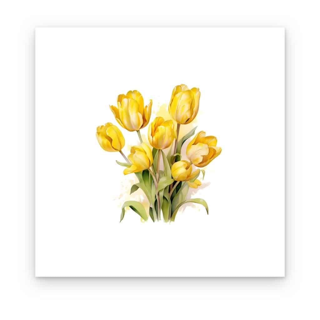 Cuadro Tulipanes Amarillos impreso en canvas, ramo de tulipanes en acuarela