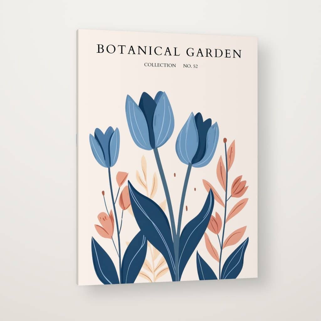 Tulipanes Azules en canvas con canto en espejo