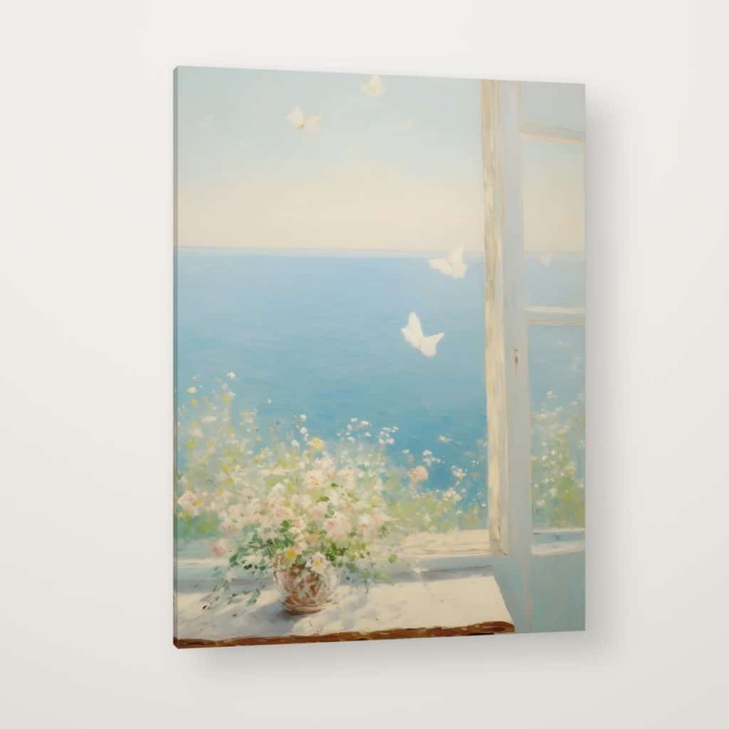 Ventana al Mar en canvas con canto en espejo
