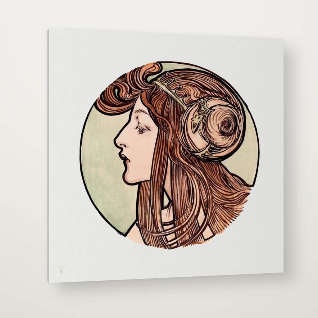 Vitral Art Nouveau I de Mucha en canvas con canto en espejo
