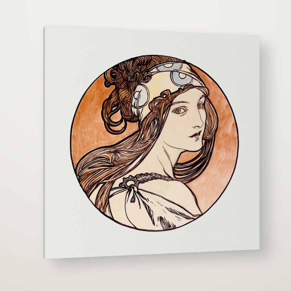 Vitral Art Nouveau II de Mucha en canvas con canto en espejo