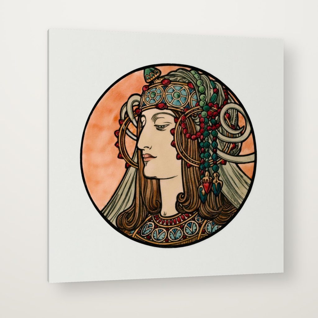 Vitral Art Nouveau III de Mucha en canvas con canto en espejo