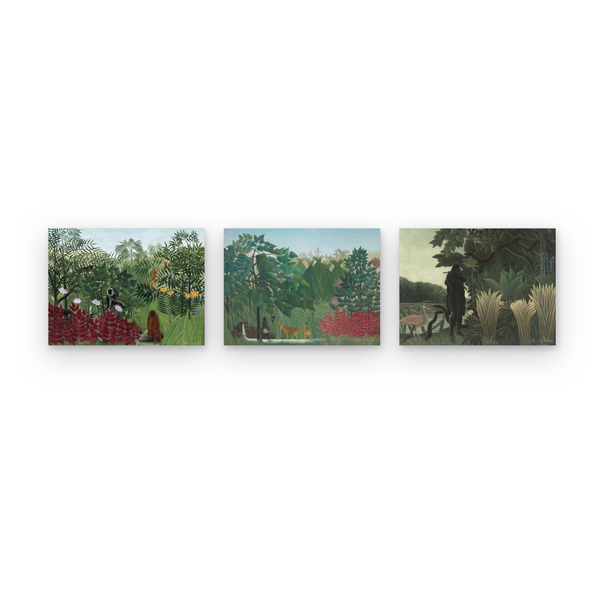 Pack Jungla de Rousseau: 3 cuadros, Bosque Tropical con Monos, La Cascada de Rousseau y La Encantadora de Serpientes
