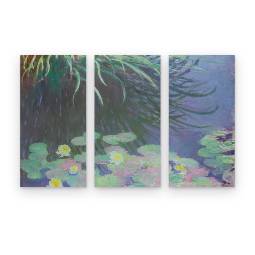 Tríptico Nenúfares con Reflejos de Monet en 3 paneles impresos en canvas