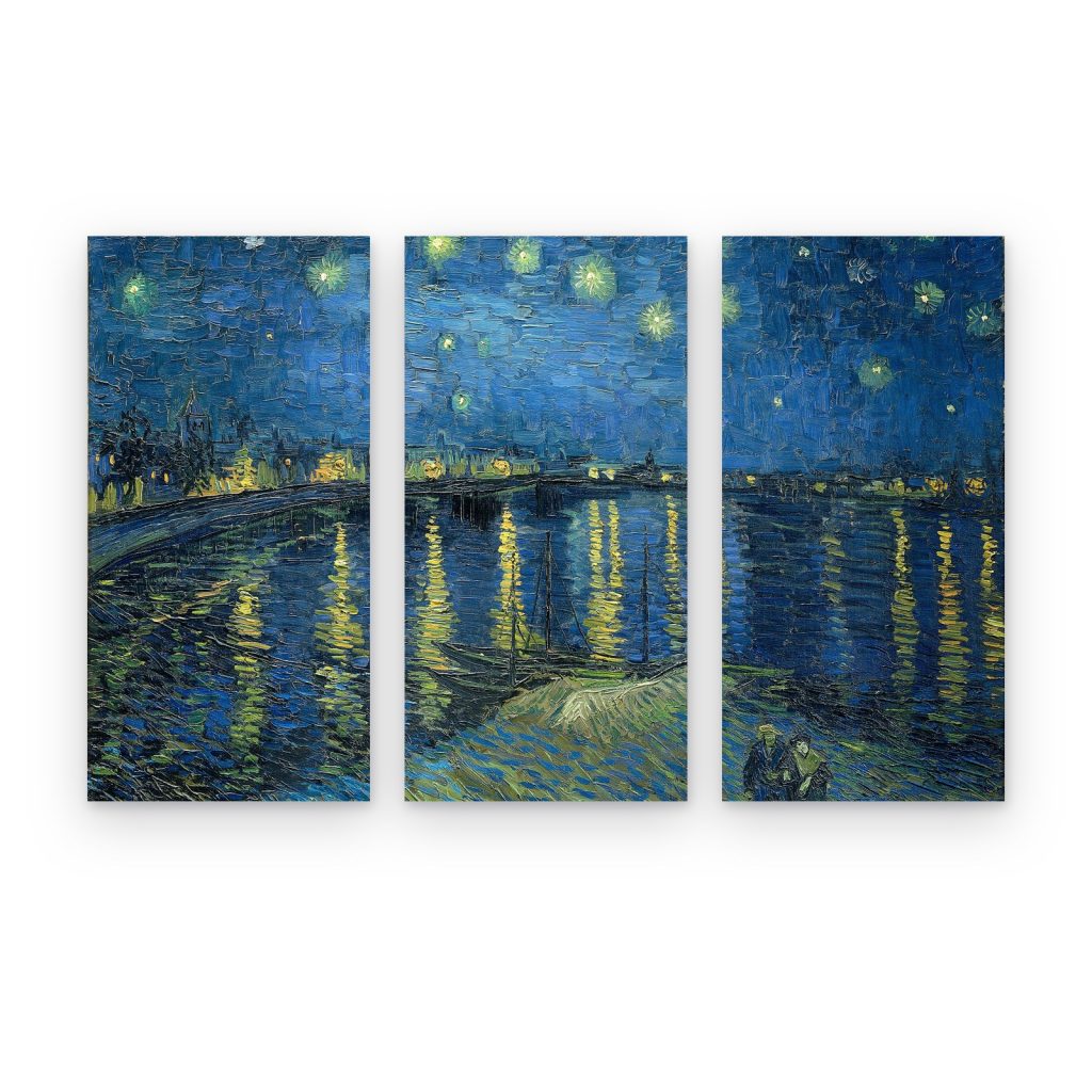 Tríptico Noche Estrellada sobre el Ródano de Van Gogh en 3 paneles impresos en canvas