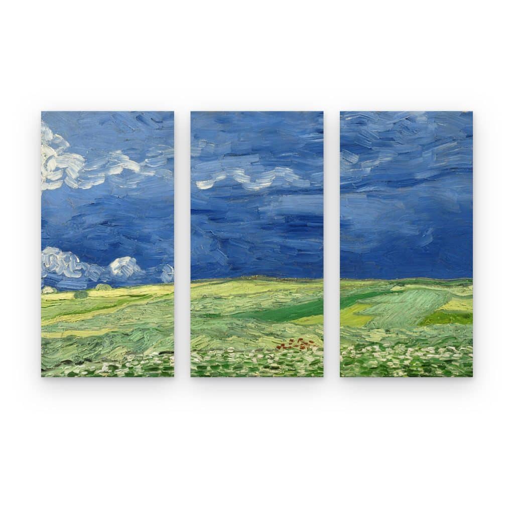 Tríptico Trigal bajo un Cielo de Tormenta de Van Gogh en 3 paneles impresos en canvas